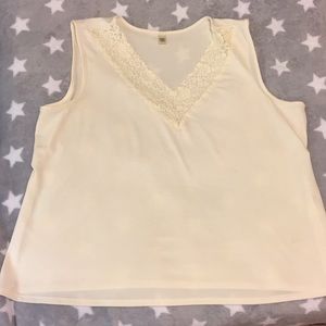 Cato Woman size 18/20W cream shell with lace neck.